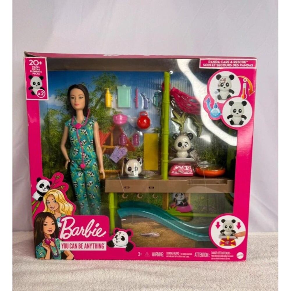 Barbie Careers Baby Panda Care & Rescue Playset, which includes a veterinarian f